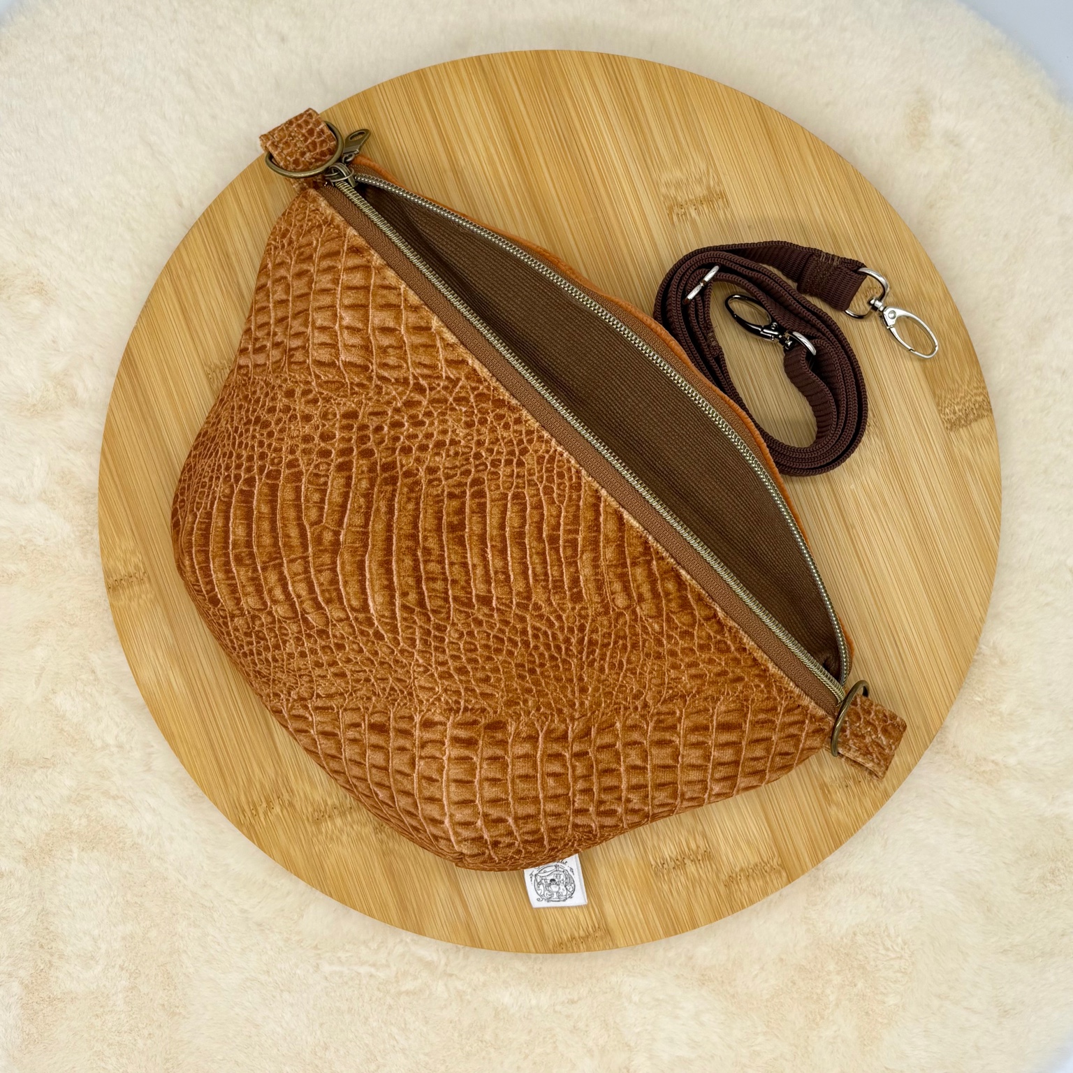 Bauchtasche in Camel-Croco-Optik